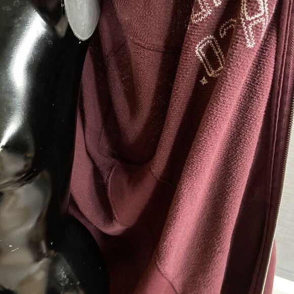 Abercrombie Fitch Zip Up Hoodie Sweatshirt Sz LARGE BURGUNDY Fleece Spell Out - Picture 11 of 11